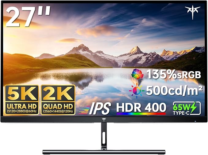 KTC 5K Monitor 27 Inch: Dual Mode 5K @60Hz / 2K@160Hz Computer Monitor by KTC