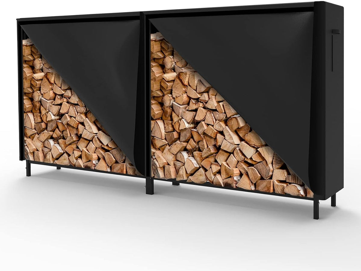 walmann 8ft firewood rack with cover, heavy duty, main product view