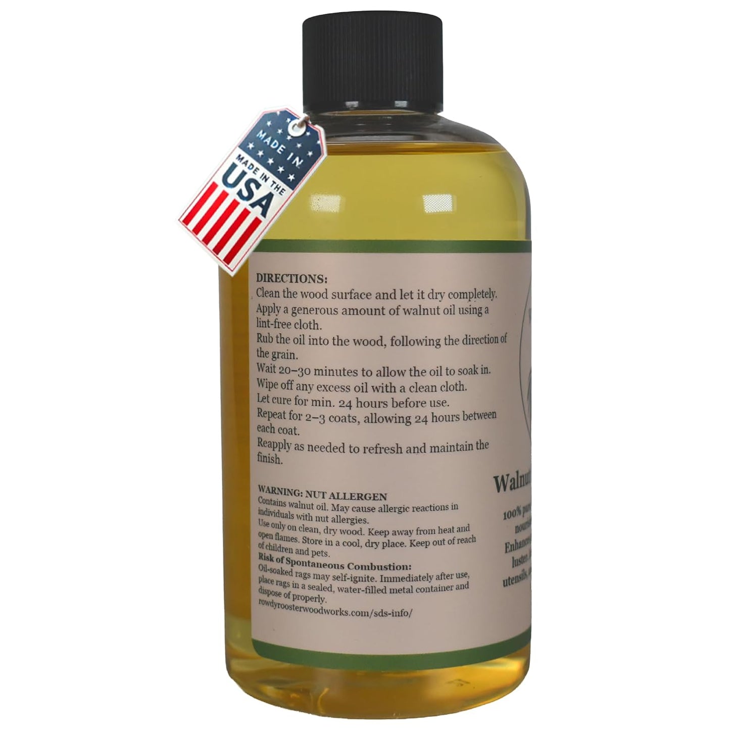 Refined Walnut Oil for Wooden Kitchen Items & Cutting Boards, 9 fl.oz | Premium Wood Finish, Conditioner & Sealer, Food Safe, Long-Lasting, USA Made