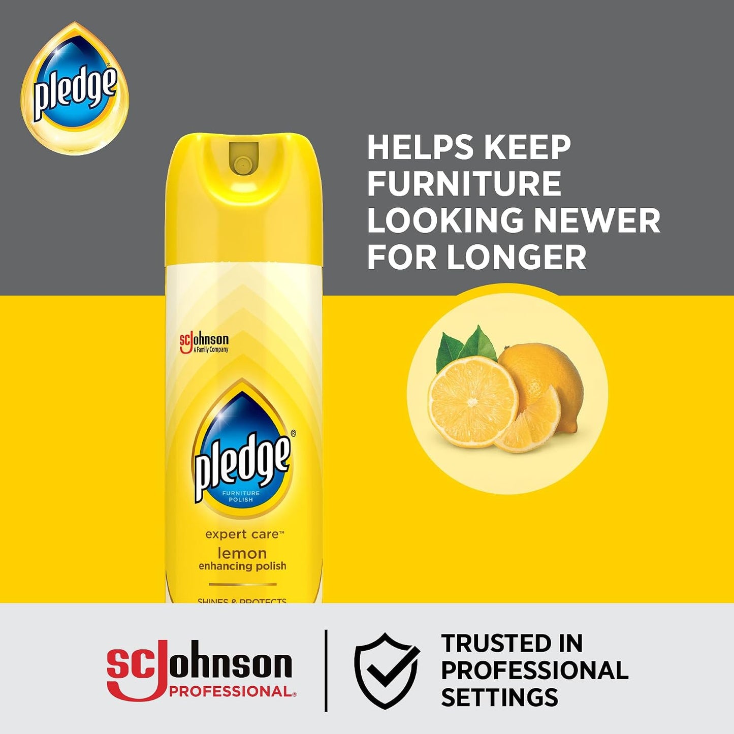 SC Johnson Professional Pledge Enhancing Polish Spray, Lemon scent, 12 Pack | Wood furniture, stainless steel polish that lifts dust and fingerprints for a fast shine, prevent scratches & knicks