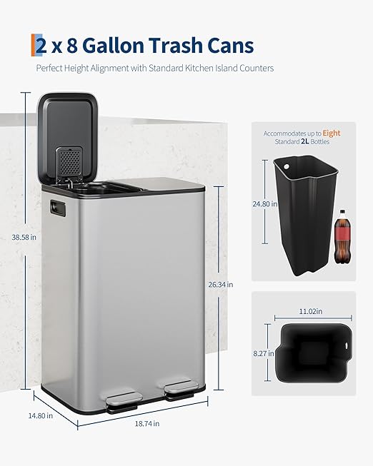 Garvee Trash Can, 2 x 8 gal Garbage Can - Image 6