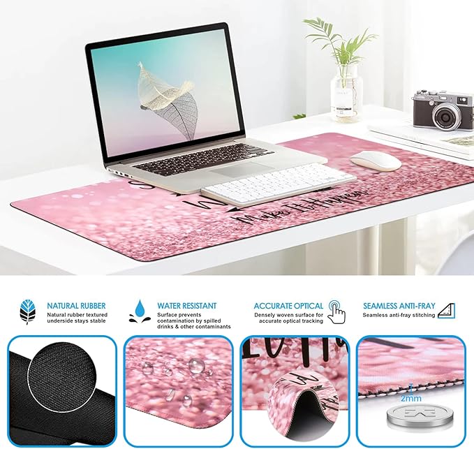 iCasso Mouse Pad, Large Pink Desk Mat Set, 4in1 XXL Mousepad + Keyboard Wrist - Image 6