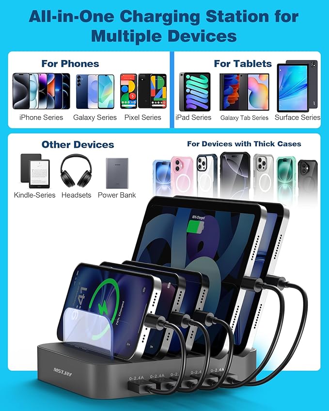 MSTJRY Charging Station for Multiple Devices : 5 Port Multi USB-A Charger - Image 5
