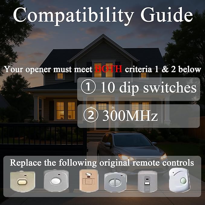 3-Pack 300MHz 10 dip Switch for Multicode Garage Gate Door Opener Remote Control - Image 2