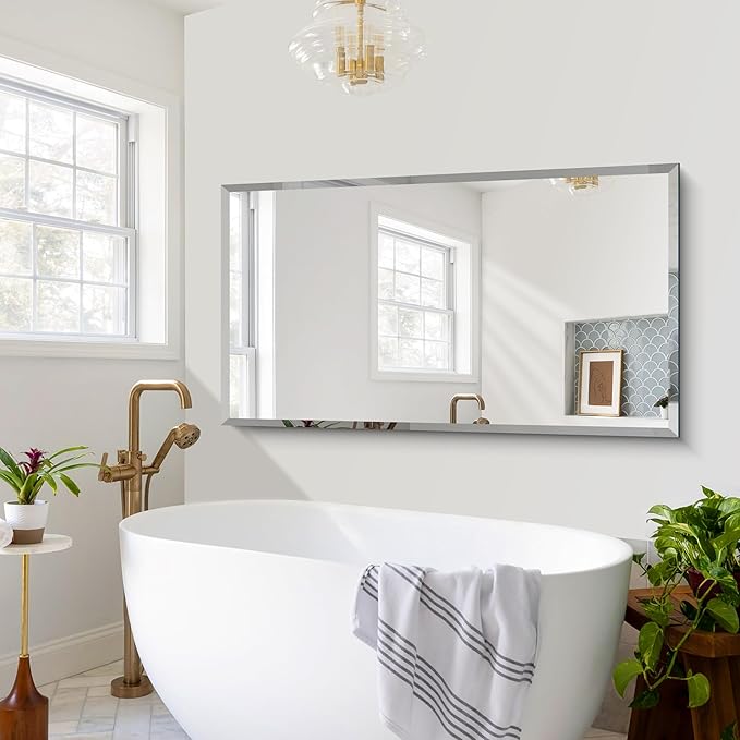 CILIBER Large Beveled Mirror, 30x55 Frameless Beveled Bathroom Mirrors - Image 8