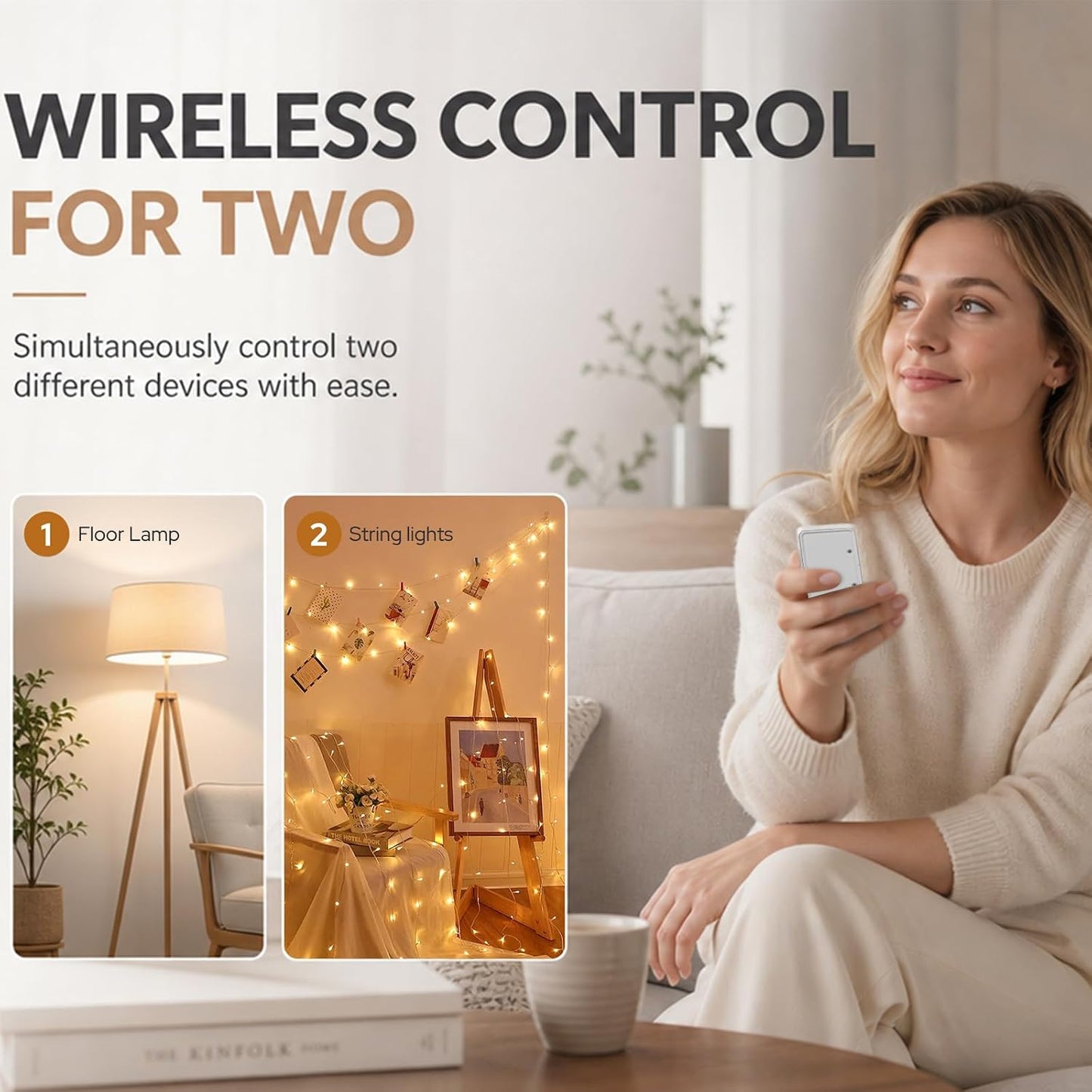 LoraTap Remote Control Outlet, On Off Light Switch with Wall Plate - Wireless Control 2 Plugs from 100ft, No WiFi Needed, Ideal for Lamps, Fans, Small Appliances(1 Remote + 2 Outlets)