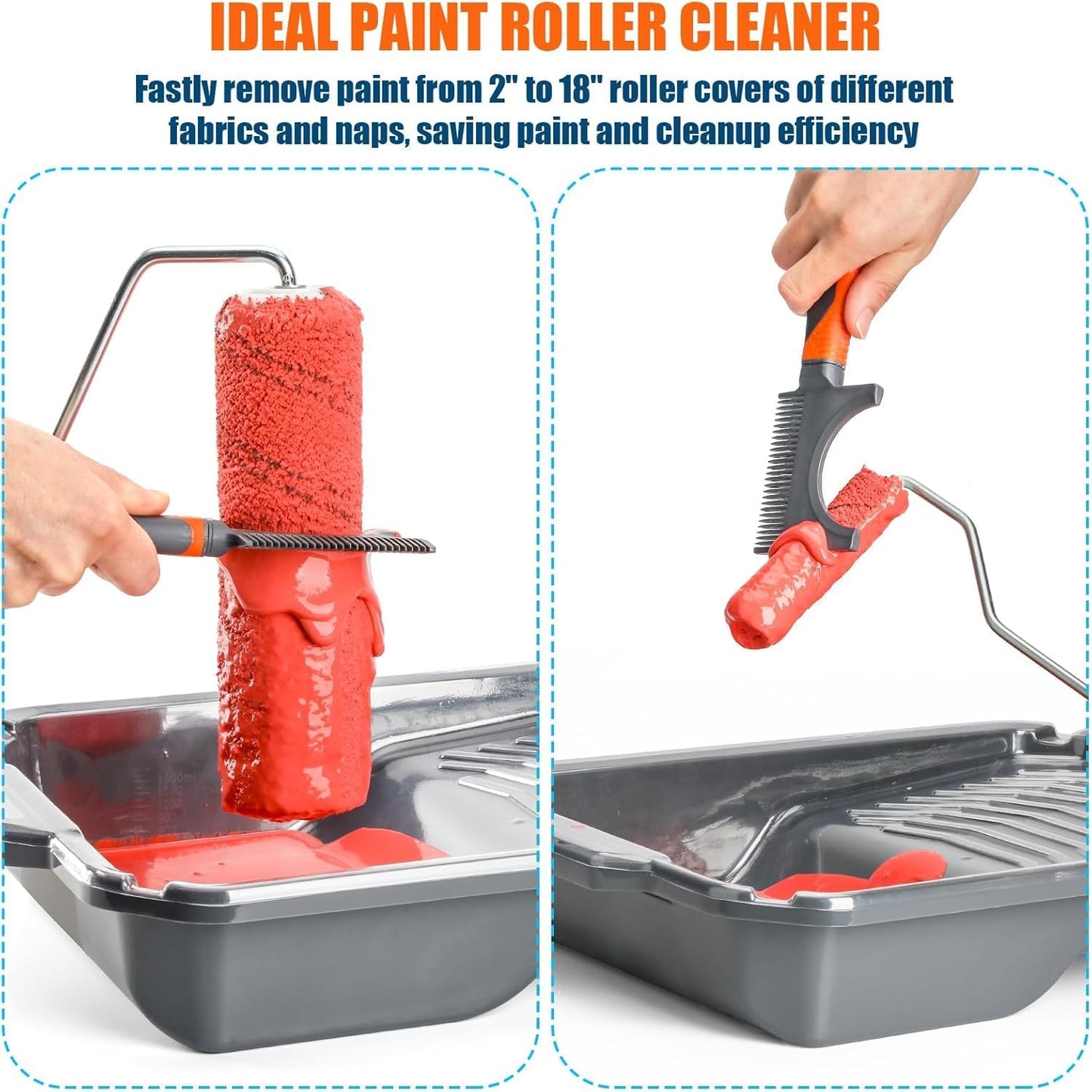 4-in-1 Paint Brush Comb and Paint Roller Cleaner Tool | with Metal Can Opener, Sturdy Plastic Painters Tool, Ideal for Small, Medium, Large Paintbrush & Roller Cleaning Washing