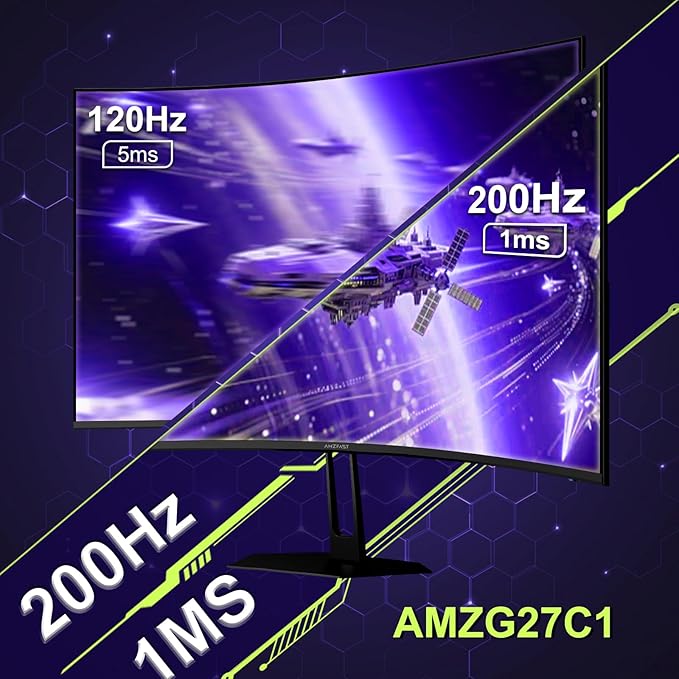 Amzfast 27 inch 200Hz Curved Gaming Monitor, FHD 1080P Computer Monitor - Image 3