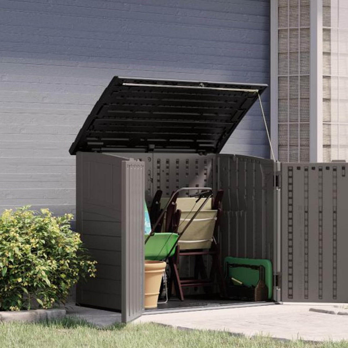 suncast 34 cu ft horizontal storage shed, resin, package contents