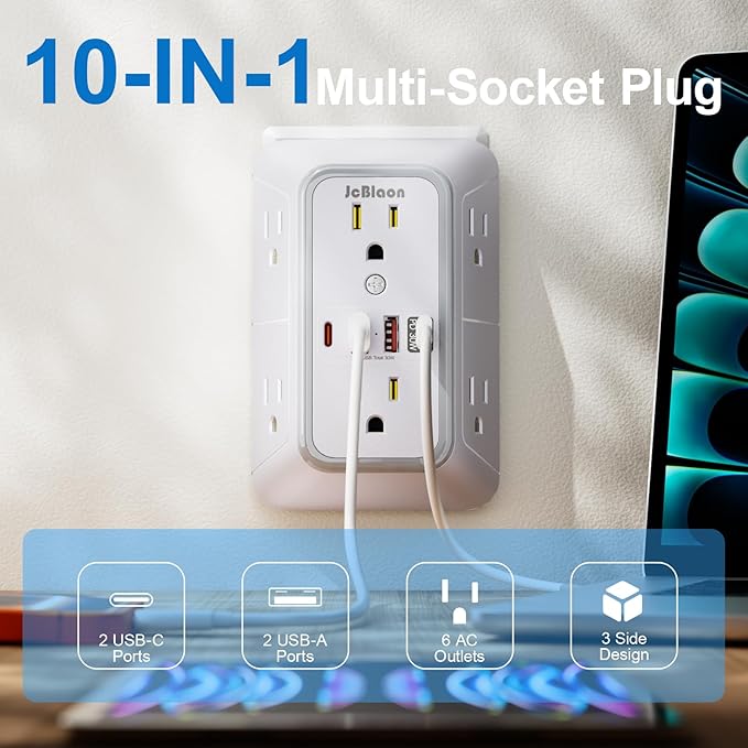 JcBlaon Surge Protector Outlet Extender 6 Outlet Extender - Image 2