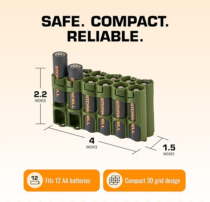 AA Battery Storage Caddy by Storacell, Military Green, Holds 12 Batteries - Image 6