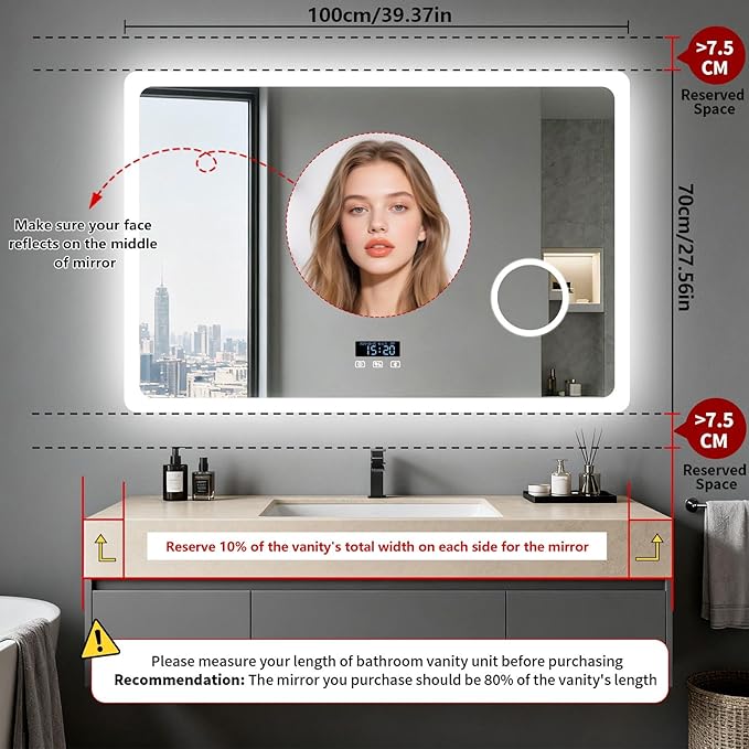 LUVODI Bathroom Mirror LED Lighted: 40x24 inch Rectangle Makeup Vanity - Image 3