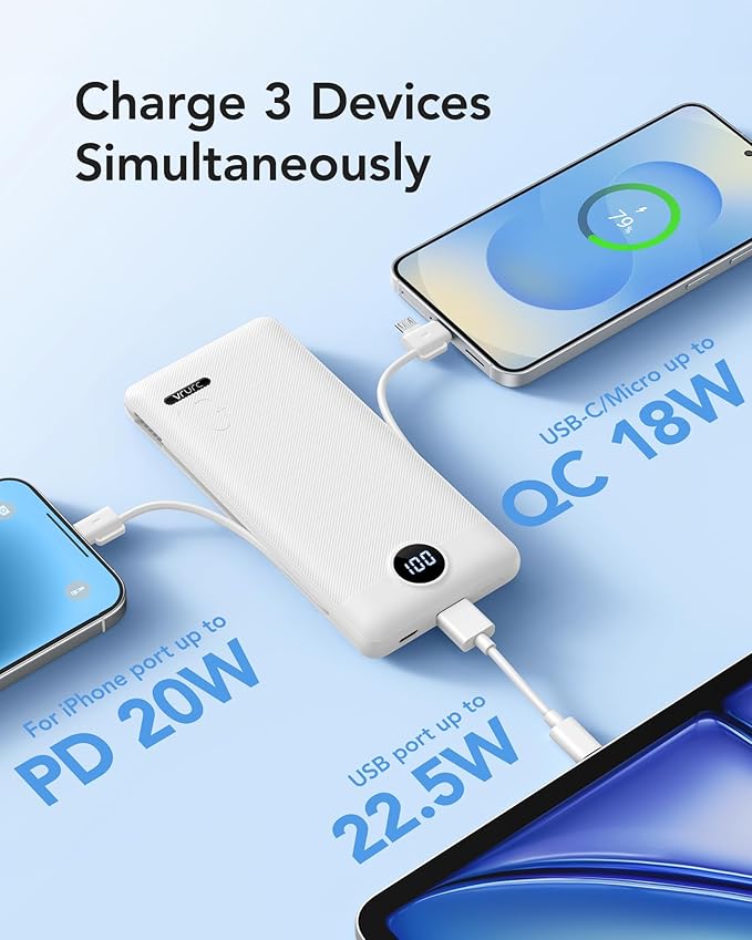 VRURC Portable Charger with Wall Plug, 10000mAh Slim Portable Charger Built in - Image 3