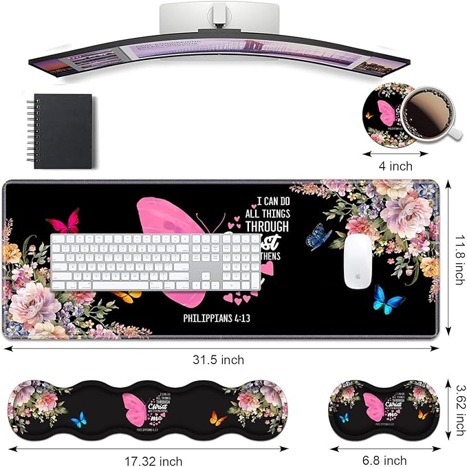 Ergonomic Keyboard Wrist Rest & Mouse Pad Wrist Rest Set, Butterfly Quote Bible - Image 2