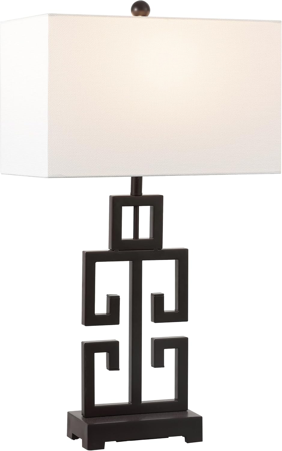 SAFAVIEH Lighting Collection – Greek Key Table Lamp Set of 2 – Oil-Rubbed Bronze Base with White Fabric Shade, LED Bulbs Included, 29-Inch Bedroom Living Room Desk Lamps (LIT4305B-SET2)