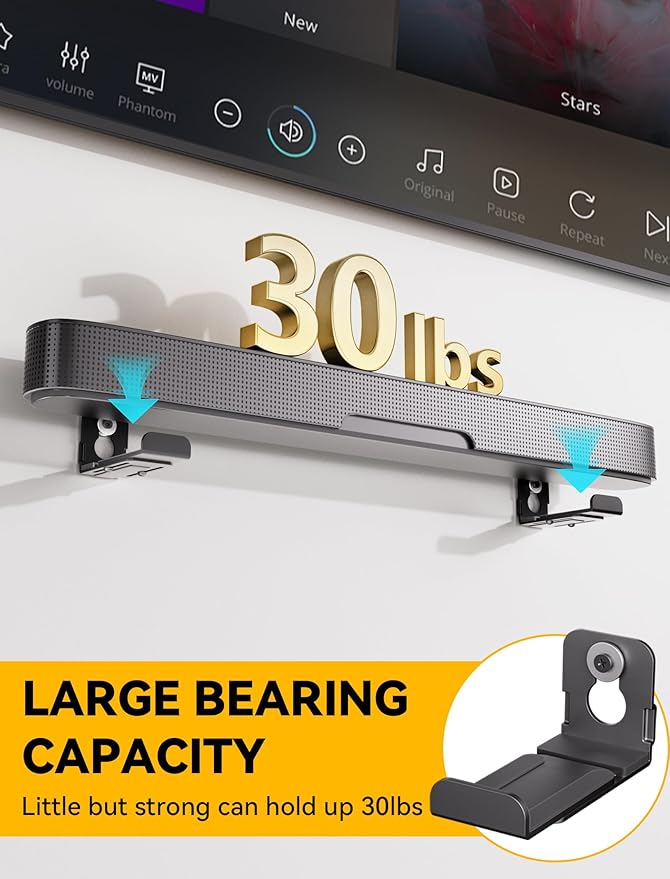 MUAKIOY SoundBar Wall Mounts, Universal Sound Bar Brackets Under TV, Depth - Image 3