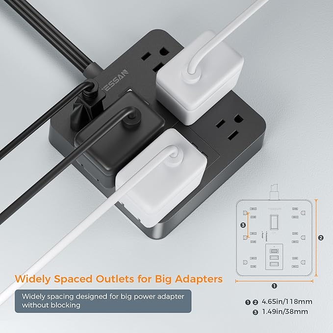 TESSAN Surge Protector Power Strip, Flat Plug Extension Cord 15 Ft - Image 5