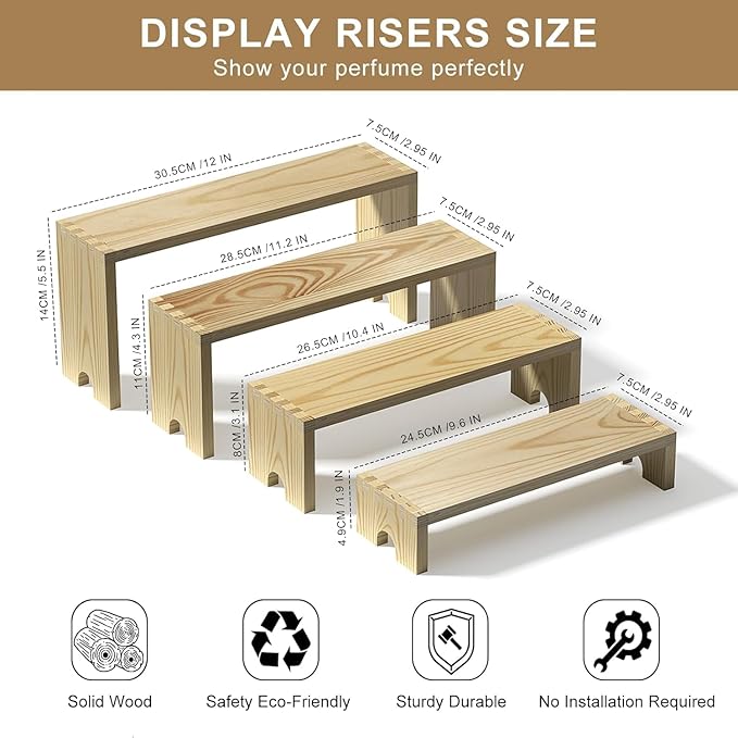 4 Set Large Wooden Tiered Riser Display Stands - Image 8