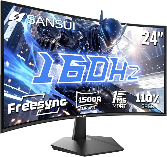 SANSUI 24 Inch Curved 160Hz Gaming Monitor, 1500R Curved Gaming Monitor FHD by SANSUI