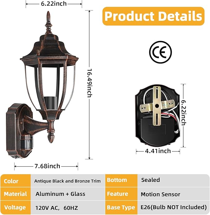 Lamomo Outdoor Wall Sconce, 2 Pack Dusk to Dawn Motion Sensor Light Fixtures - Image 5