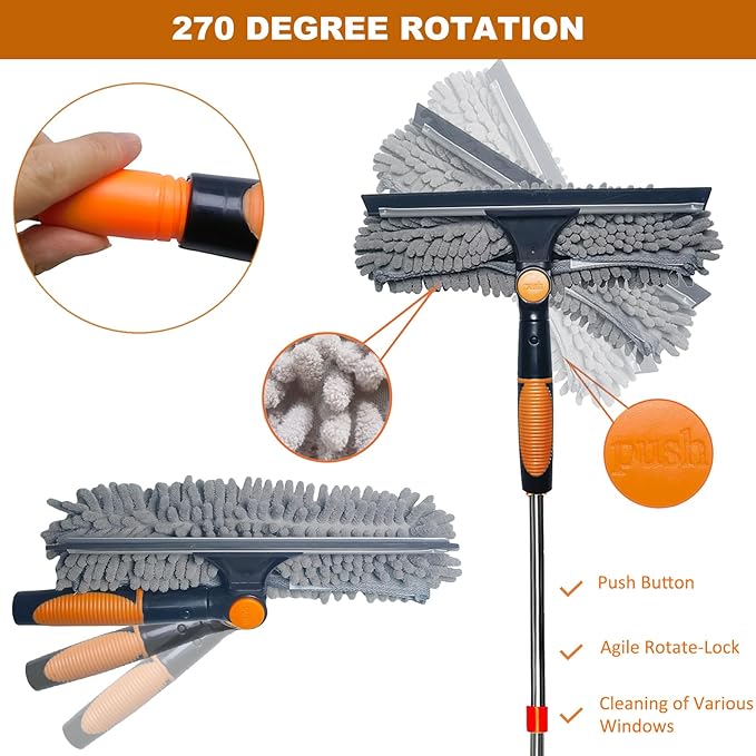 20 ft+ Reach Squeegee Window Cleaner Duster 2 in 1 Rotatable Window Cleaning - Image 3