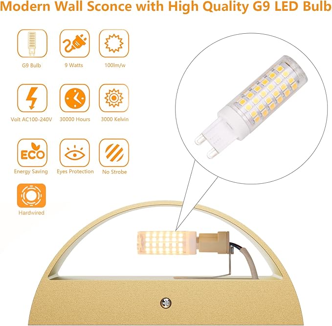 Aipsun Gold Wall Sconce Indoor Wall Lights Hardwired Set of 2 Up and Down Wall - Image 3
