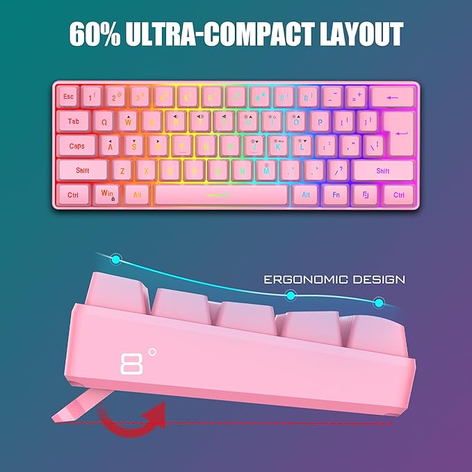RedThunder 60% Gaming Keyboard and Mouse Combo, Ultra-Compact 61 Keys RGB - Image 3