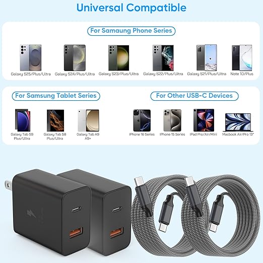 Extra Long 10Foot 45W Samsung USB C Fast Charger Block Dual Port PD Power - Image 6