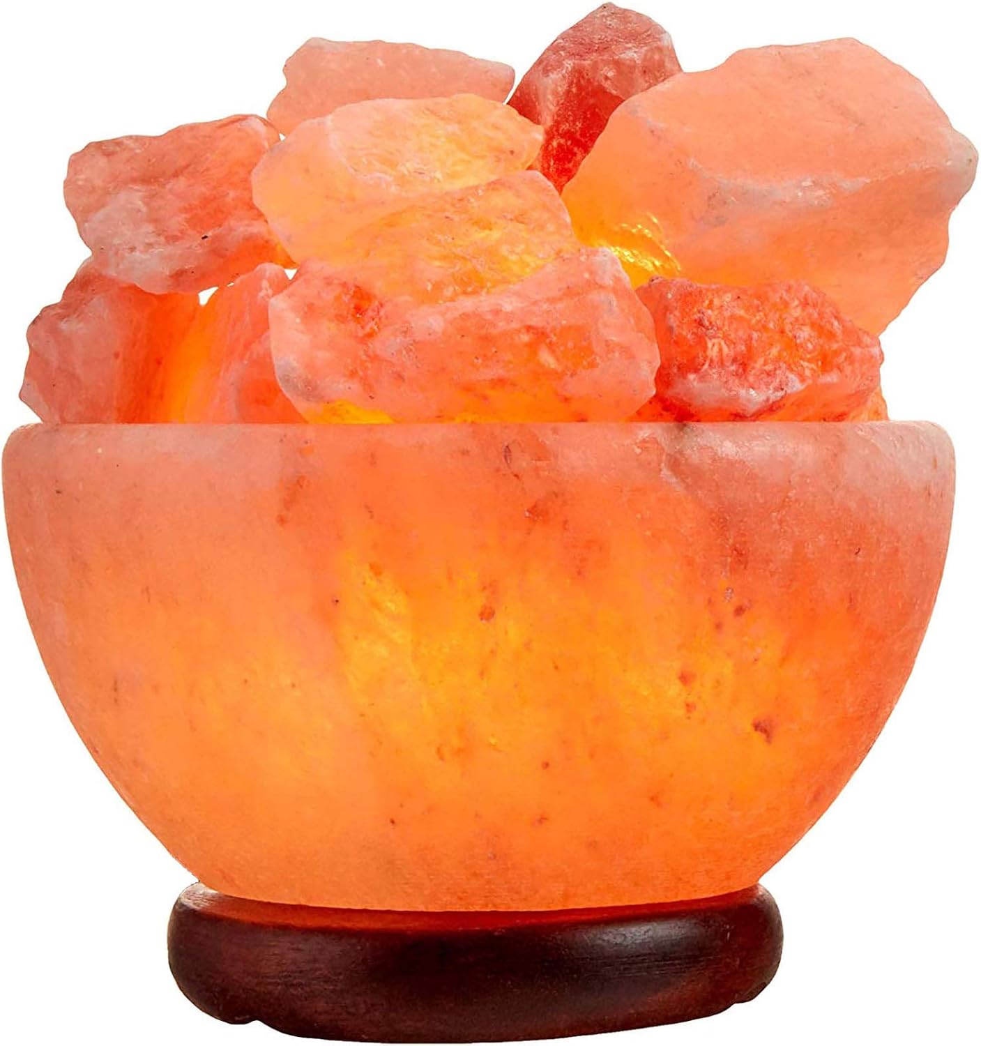 Himalayan Salt Lamp Bowl with Natural Crystal Chunks, Dimmer Cord and Classic Wood Base Premium Quality Authentic from Pakistan