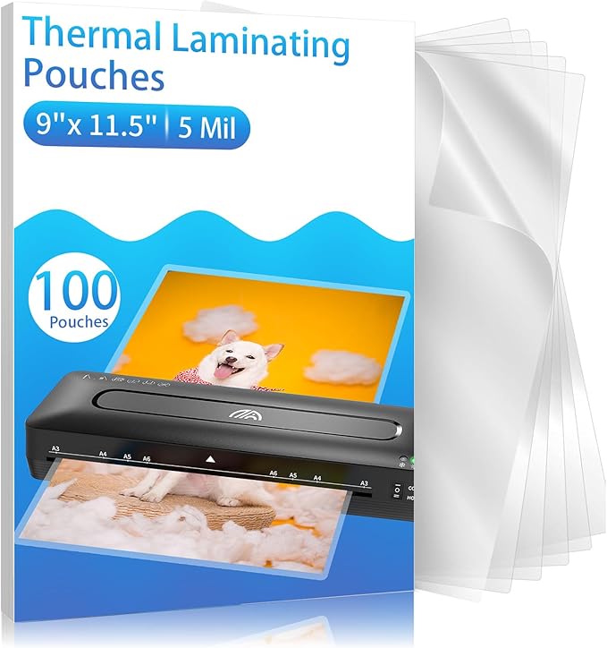 Clear Thermal Laminating Pouches – 9 x 11.5 Inch, 5 mil Thick – by MultiLabel