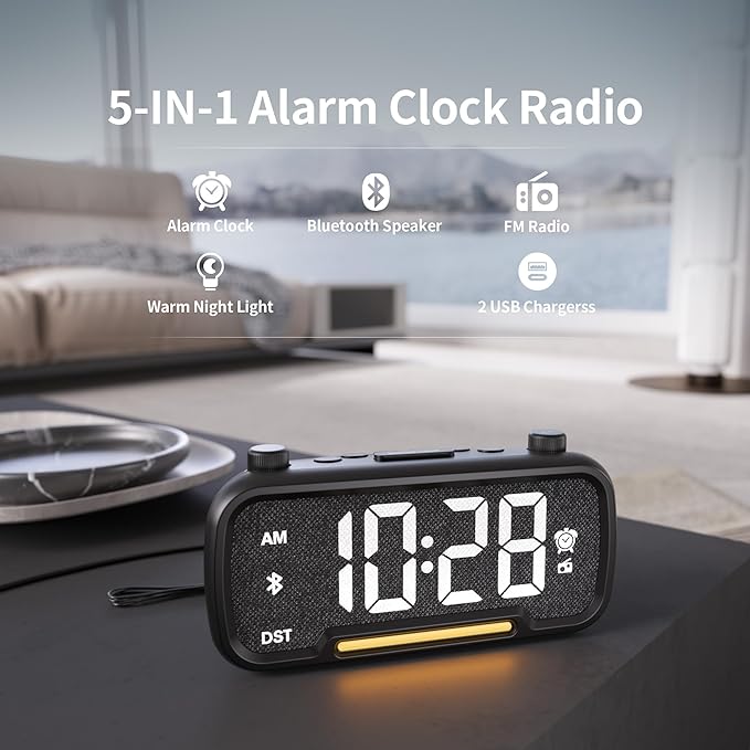 OnLyee 5-in-1 Alarm Clock Radio – FM Radio, Hi-Fi Speaker Sound, Auto-Off Timer - Image 2
