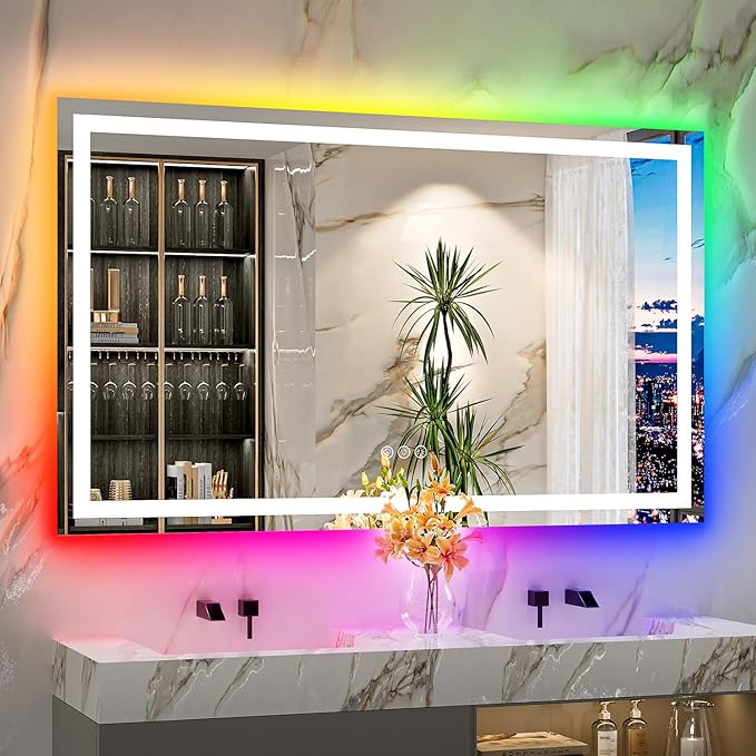 YEELAIT 60x36 Inch RGB LED Bathroom Mirror Front Light and RGB Backlit Lighted by YEELAIT