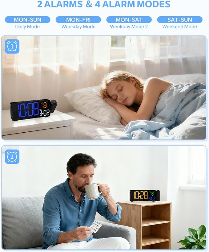 EVILTO Projection Alarm Clocks, RGB Desk Clock - Image 5