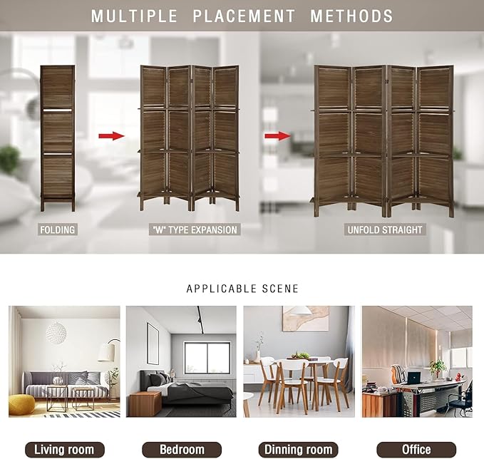 4 Panel Room Divider with Shelves, Room Dividers and Folding Privacy Screens - Image 7