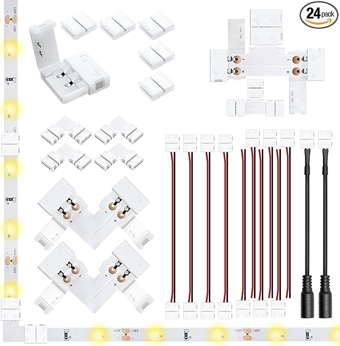 LightingWill 2 Pin LED Strip Light Connector Kit, 8mm Solderless Adapter by LightingWill