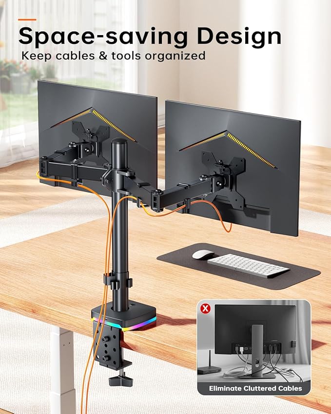 RGB Dual Monitor Desk Mount, Monitor Stand - Image 7