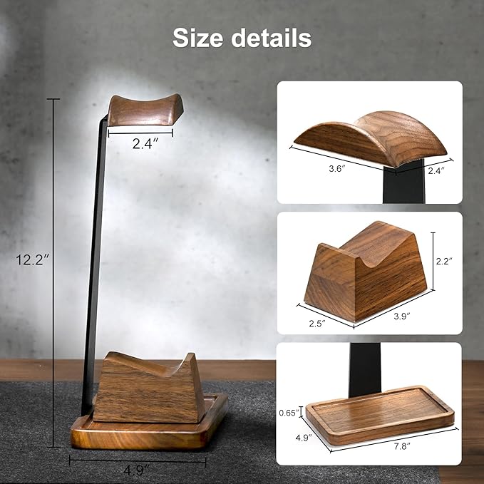 UPERGO Headset Stand with Gaming Controller Holder, Walnut Wood Headphone Stand - Image 9