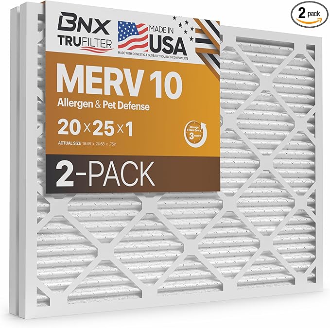 BNX TruFilter 20x25x1 MERV 10 AC Furnace Air Filter by BNX