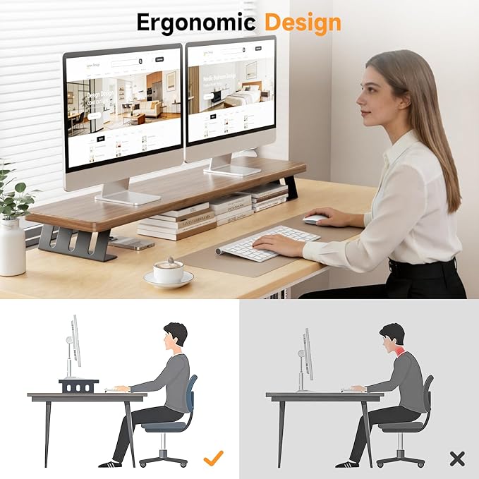 NestNeat Dual Monitor Stand Riser, 39 Inch Large Wood Monitor Stands - Image 7
