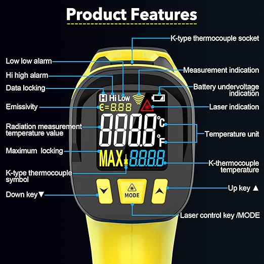 Infrared Thermometer Temperature Gun, TEMIRUP Non-Contact Digital IR Laser Temp - Image 7