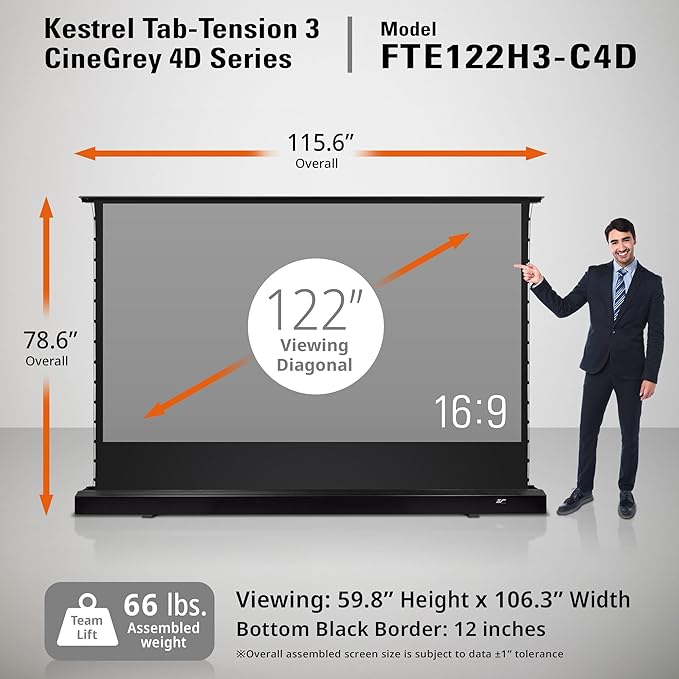 Elite Screens Kestrel Tab-Tension 3 CineGrey 4D, 122 inch 16:9, Standard Throw - Image 6