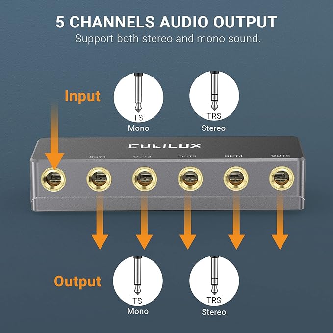 Cubilux 5-Way Quarter Inch Signal Splitter, Passive 1/4” Audio Splitter - Image 3