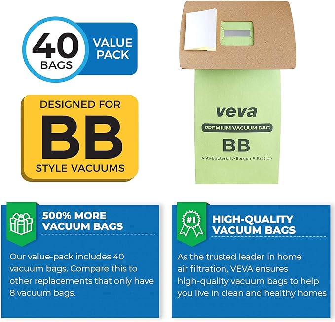 40 Pack Type BB Vacuum Bags for Oreck Handheld Canister Vacuum PKBB12DW - Image 3