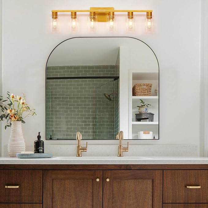 6 Light Bathroom Light Fixtures, Large Gold Bathroom Vanity Light - Image 2