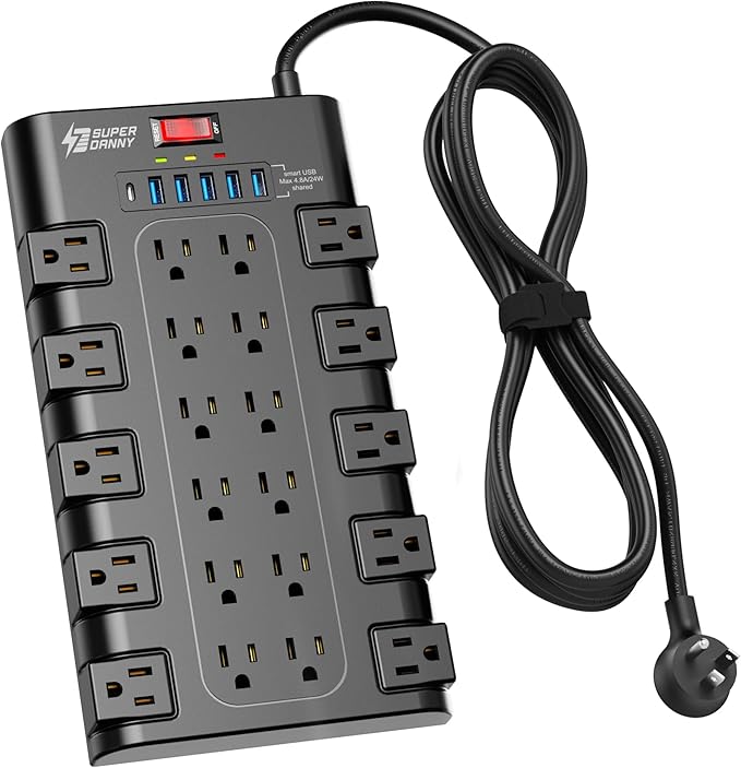 Power Strip Surge Protector, SUPERDANNY 8Ft Long Extension Cord by SUPERDANNY