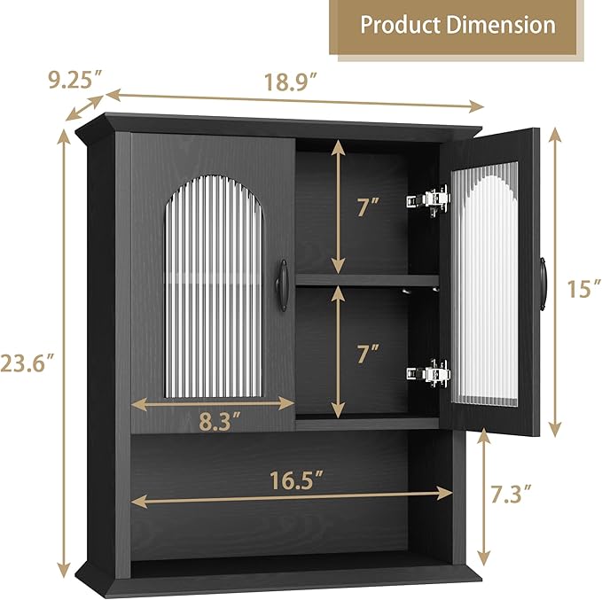 CJL Bathroom Wall Cabinet with Fluted Door, 18.9'' x 23.6'' Medicine Cabinet - Image 3