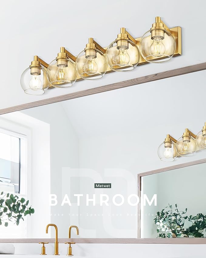 METWET Bathroom Light Fixtures, 5 Light Brushed Gold Vanity Light, 32 Inch - Image 4