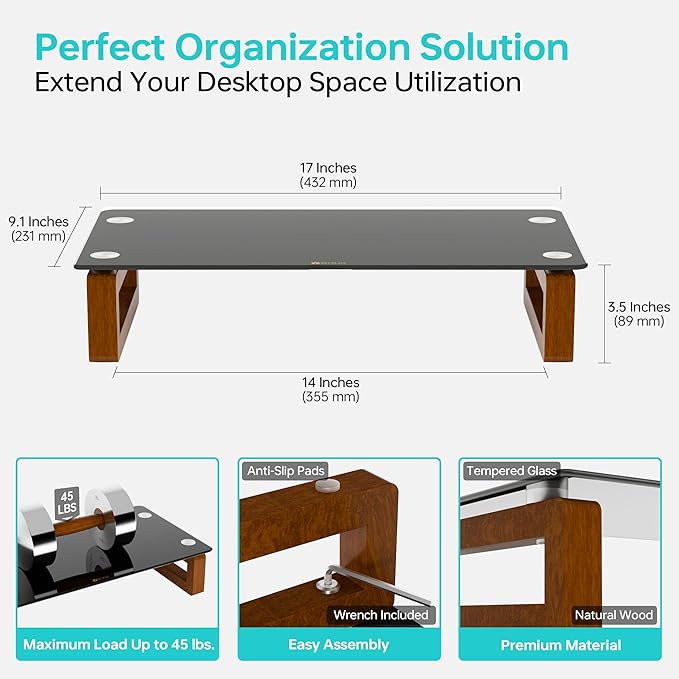 YEOUX Black Glass Computer Monitor Stand Riser - Image 5