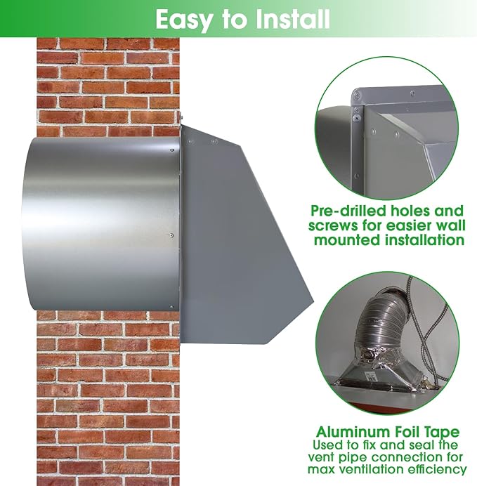 6 Inch Hooded Wall Vent with Screen and Damper, 6 Inch Exhaust Vent Cover Cap - Image 6