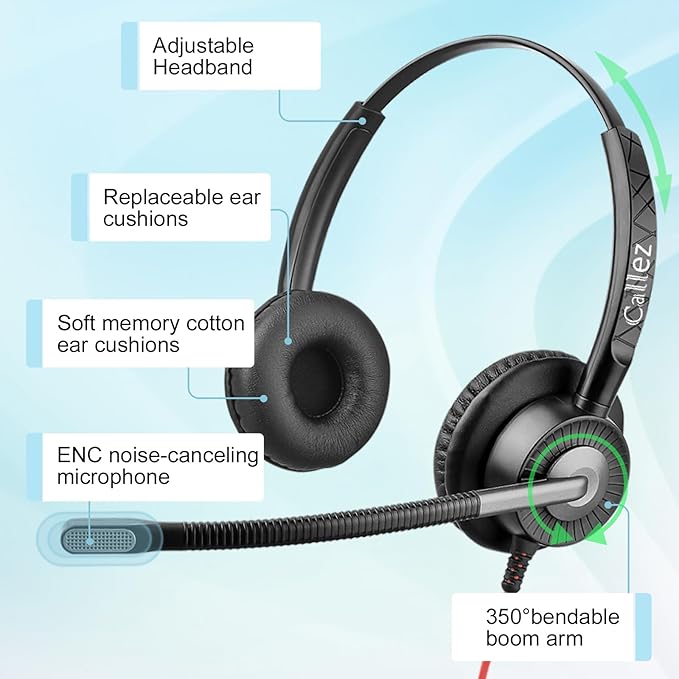 Callez Wired USB Headset with ENC Dual Noise Cancelling Mics, On-Ear Computer - Image 4
